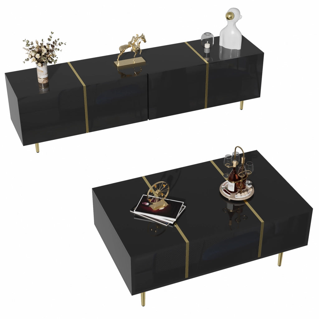 Cassettiera per TV nera lucida in MDF lunghezza 170 cm