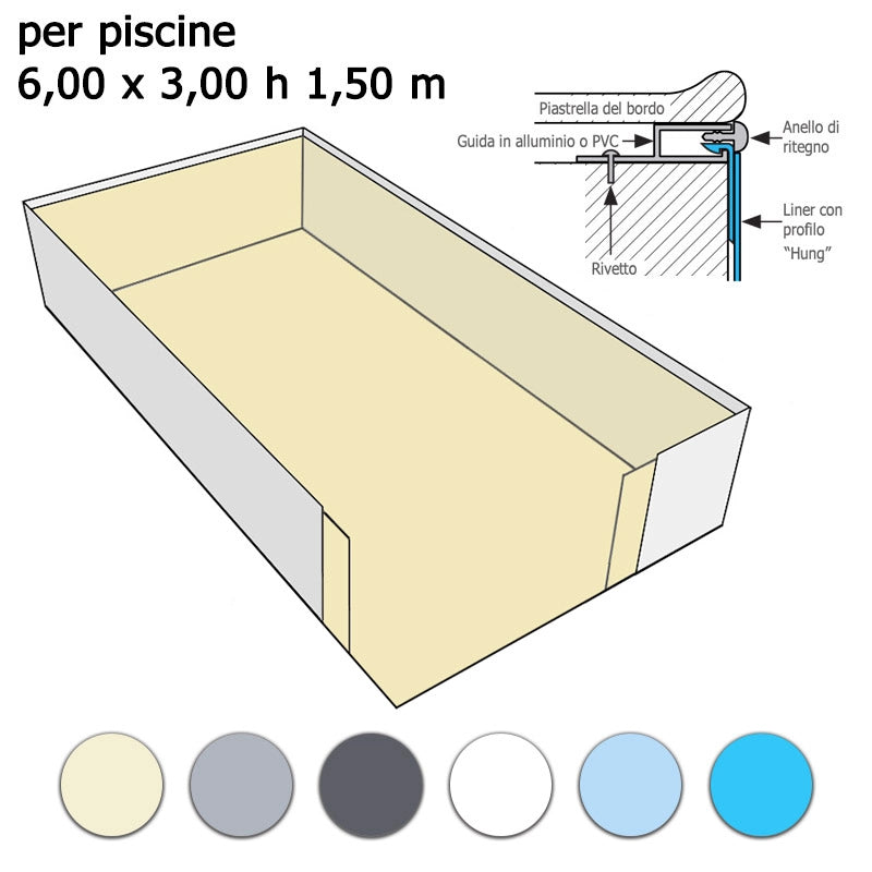 Rivestimento Interno Liner Presaldato A Sacco In Pvc 0,75 Mm Per Piscina 6,00 X 3,00 H1,50 M Lunghezza: 1.50 m