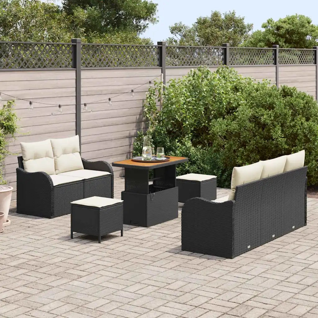 Set Divano da Giardino con cuscino 8 pcs Nero polyrattan 3362210