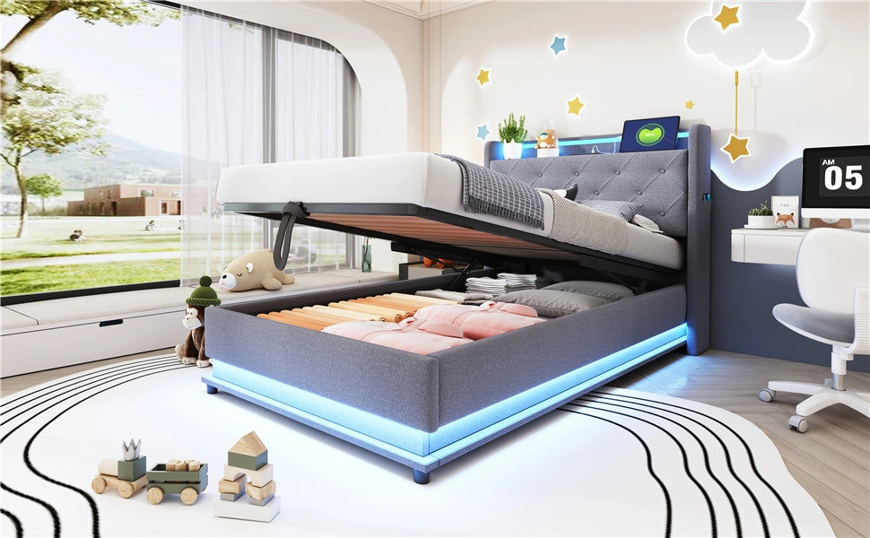 letto imbottito lino grigio 90 x 200 cm