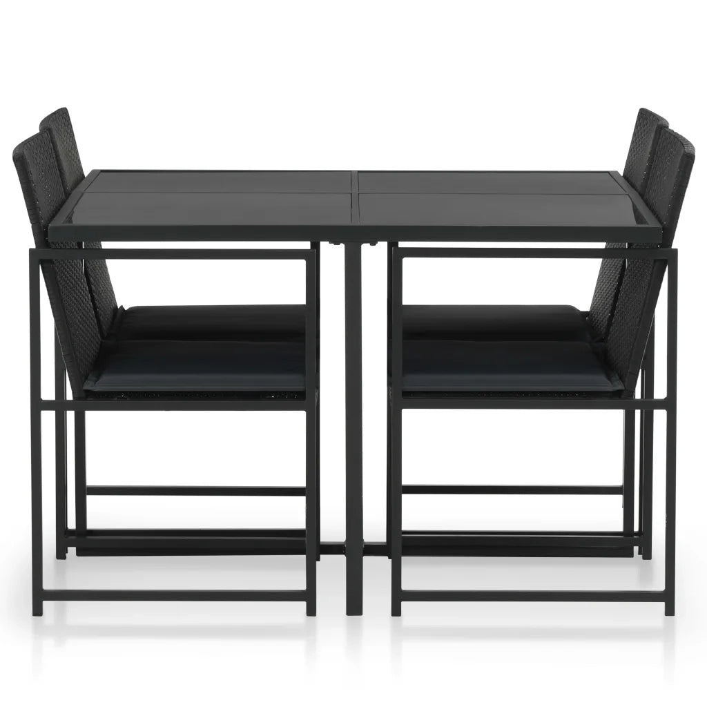 Set da Pranzo da Giardino 5 pz con Cuscini in Polyrattan Nero 44443