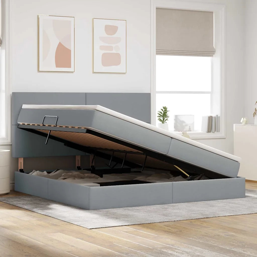 Letto con contenitore e materasso Grigio chiaro 200 x 200 cm