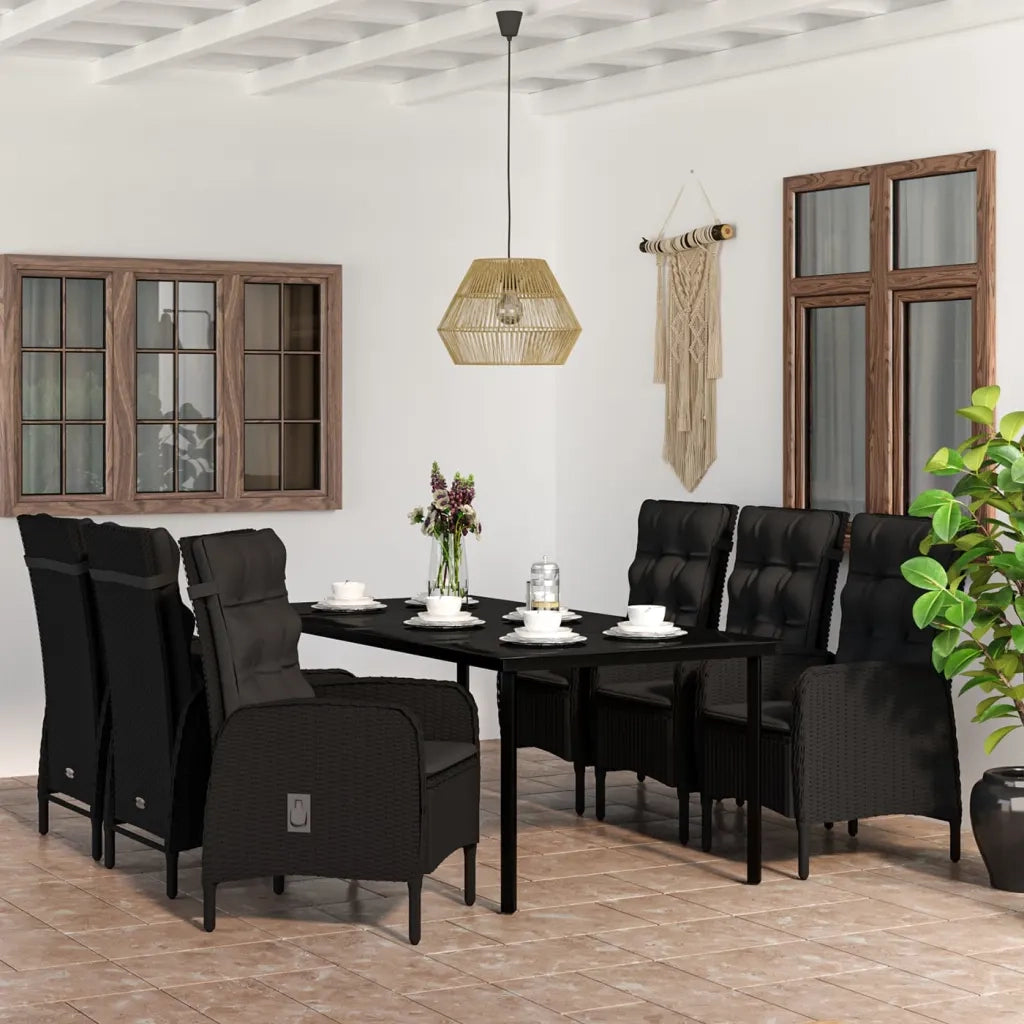 Set da Pranzo da Giardino 7 pz con Cuscini Nero 3099357