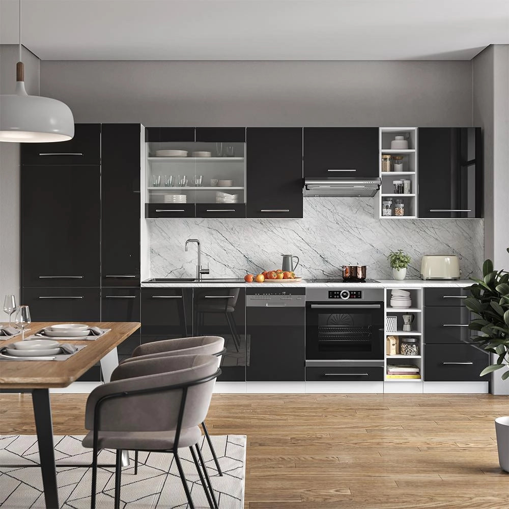 Cucina componibile Fame-Line Antracite lucido/Bianco 355 cm, PL Antracite Vicco