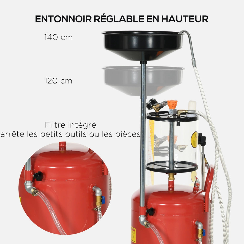 Recuperatore olio esausto pneumatico 80L 2 in 1 con altezza regolabile portatile per garage e officina