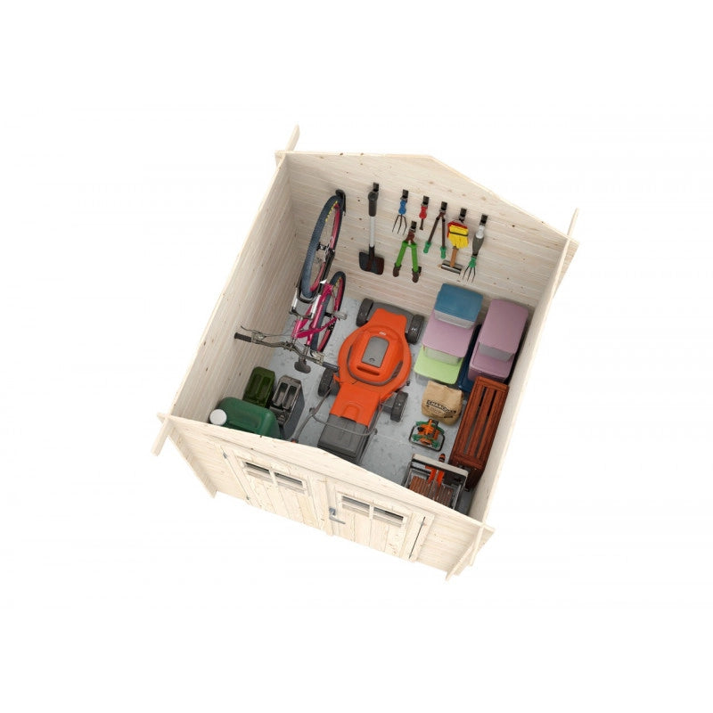 Casetta da giardino in legno 200x200 cm, pareti 19 mm con porta doppia in plexiglass, per ricovero attrezzi esterno compatto - Esterni da Vivere