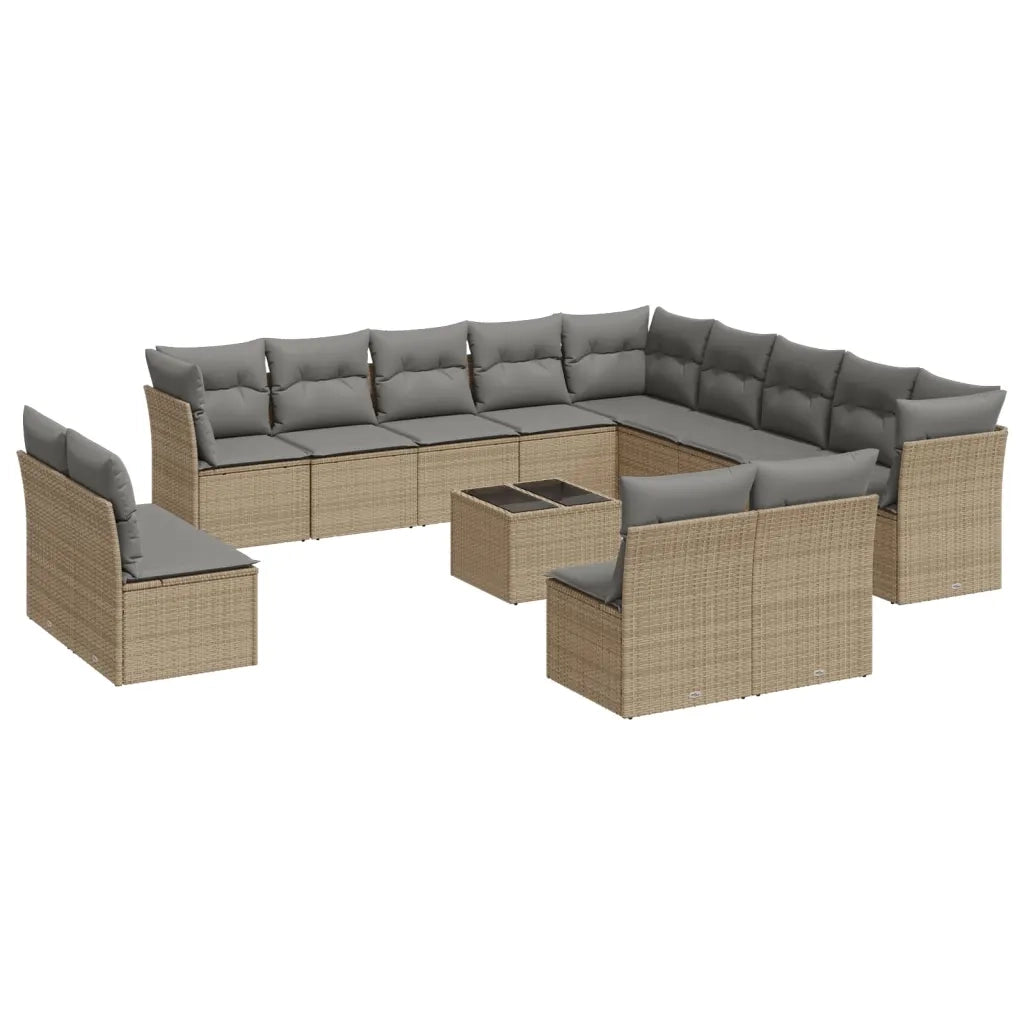 Set Divani da Giardino 14pz con Cuscini in Polyrattan Beige 3250338