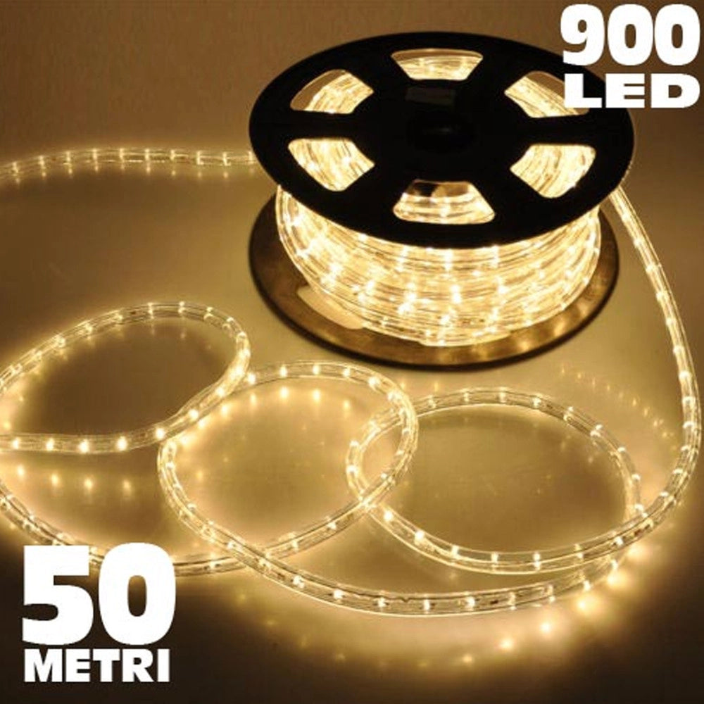Trade Shop - Tubo Luminoso 50 Metri Bianco Caldo Per Uso Esterno Con Controller 8 Giochi Luce -