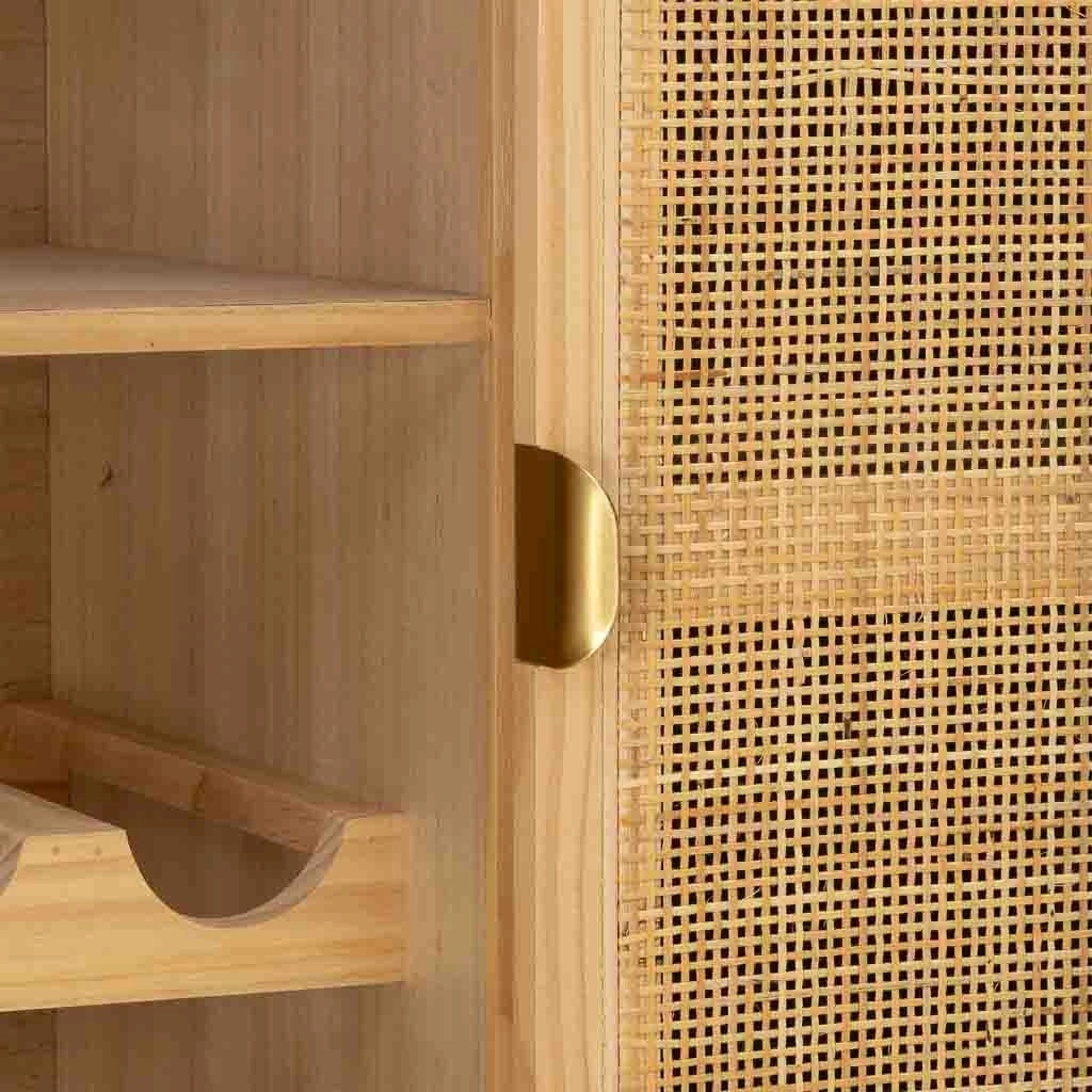 Credenza in legno e rattan marrone 130x39x80h cm