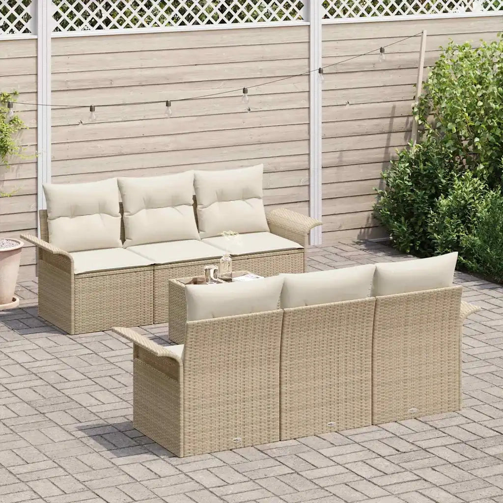 Set Divano da Giardino con cuscino 7 pcs Beige polyrattan
