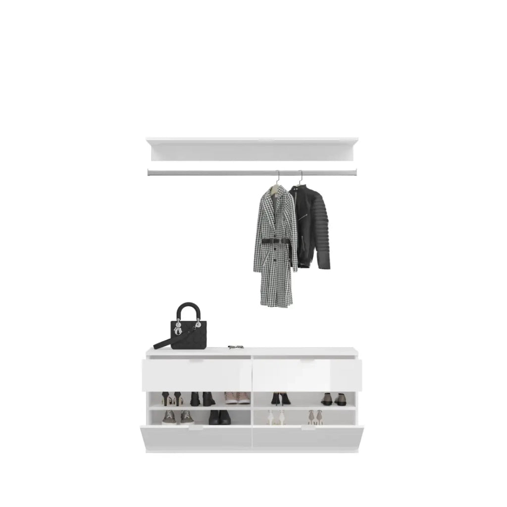Armadio con 8 ante, 4 specchi, 4 cassetti e un guardaroba – Bianco e rovere – BODITE