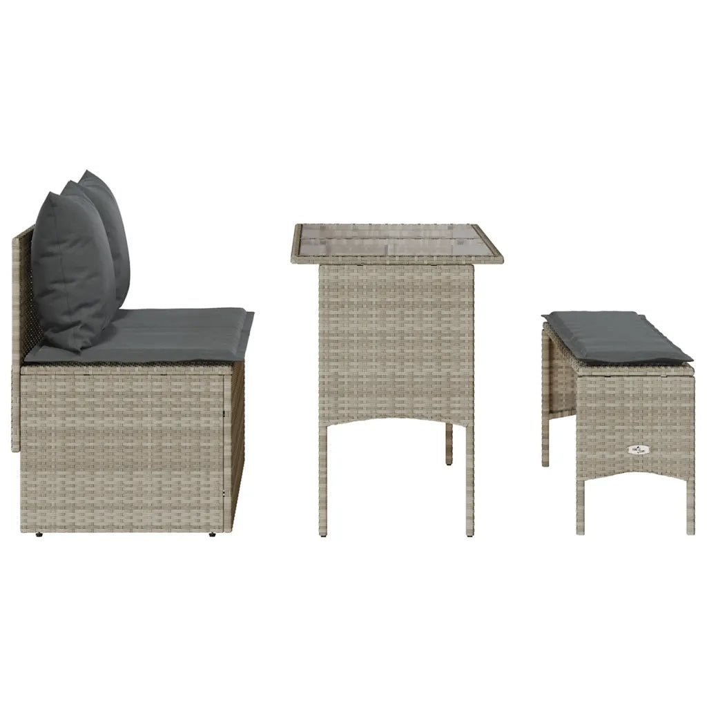 Set Pranzo da Giardino 3pz con Cuscini Grigio Chiaro Polyrattan 4104186