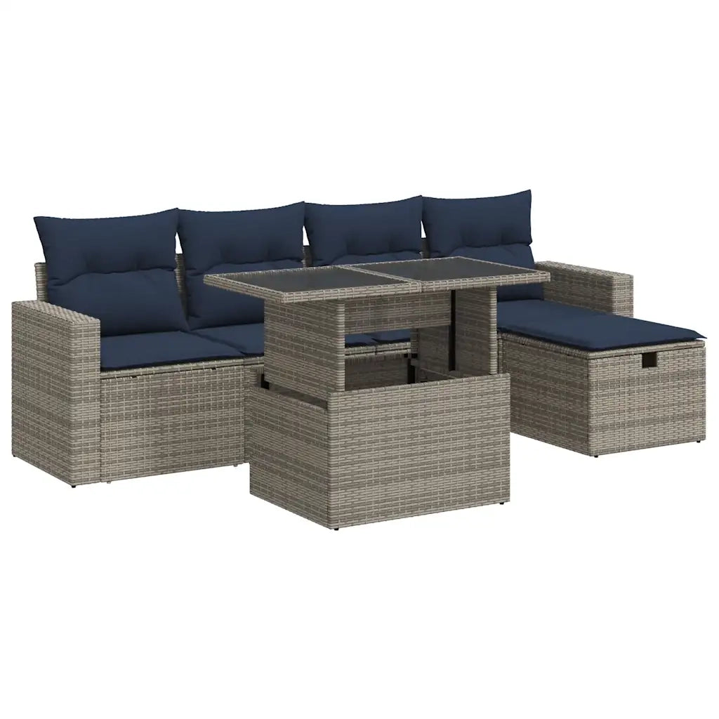 Set Divano Giardino 6 pz con Cuscini Grigio Polyrattan 3327811