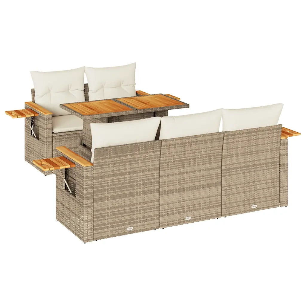 Set Divano da Giardino 6 pz con Cuscini Beige Polyrattan Acacia 3327551