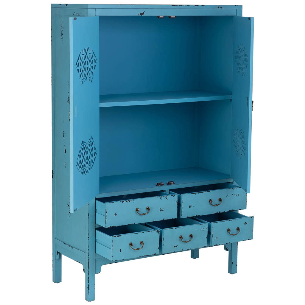 Armadio in legno invecchiato blu 96x40x150h cm