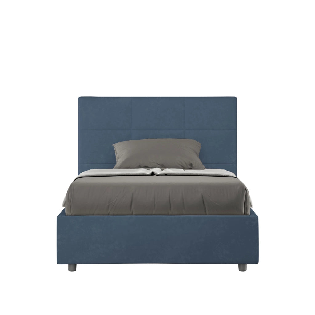 BS COM Letto una piazza e mezza con rete imbottito 120x200 microfibra blu