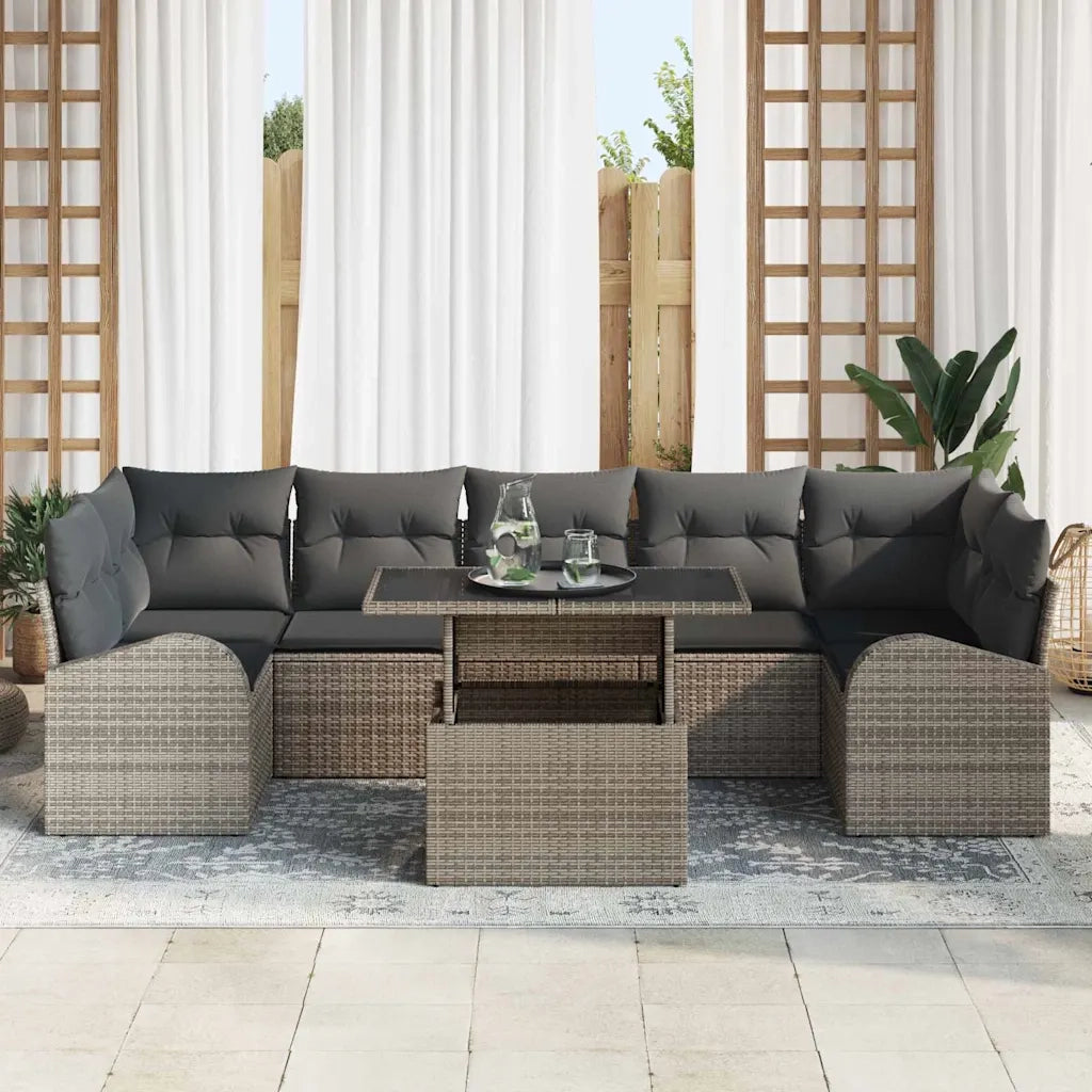 Set Divano da Giardino 8 pcs Grigio Rattan in Polipropilene