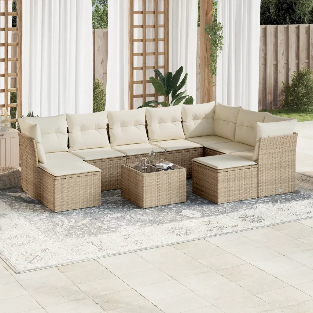 Set Divano da Giardino 10 pz con Cuscini Beige in Polyrattan 3218578