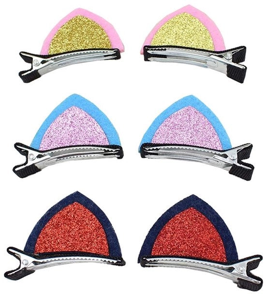 Clip per capelli con decorazioni a forma di gatto - 6 pezzi - Clip in acciaio - Materiale glitter - Sicuro e duraturo - Adatto per matrimoni - Accessorio per capelli