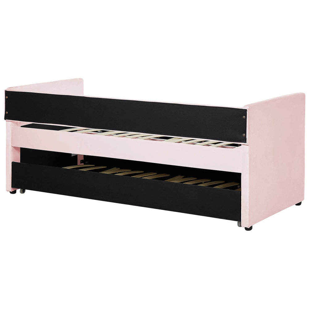 Letto estraibile 90 x 200 cm Velluto rosa Singolo doghe in legno Daybed Glamour Borchie decorative