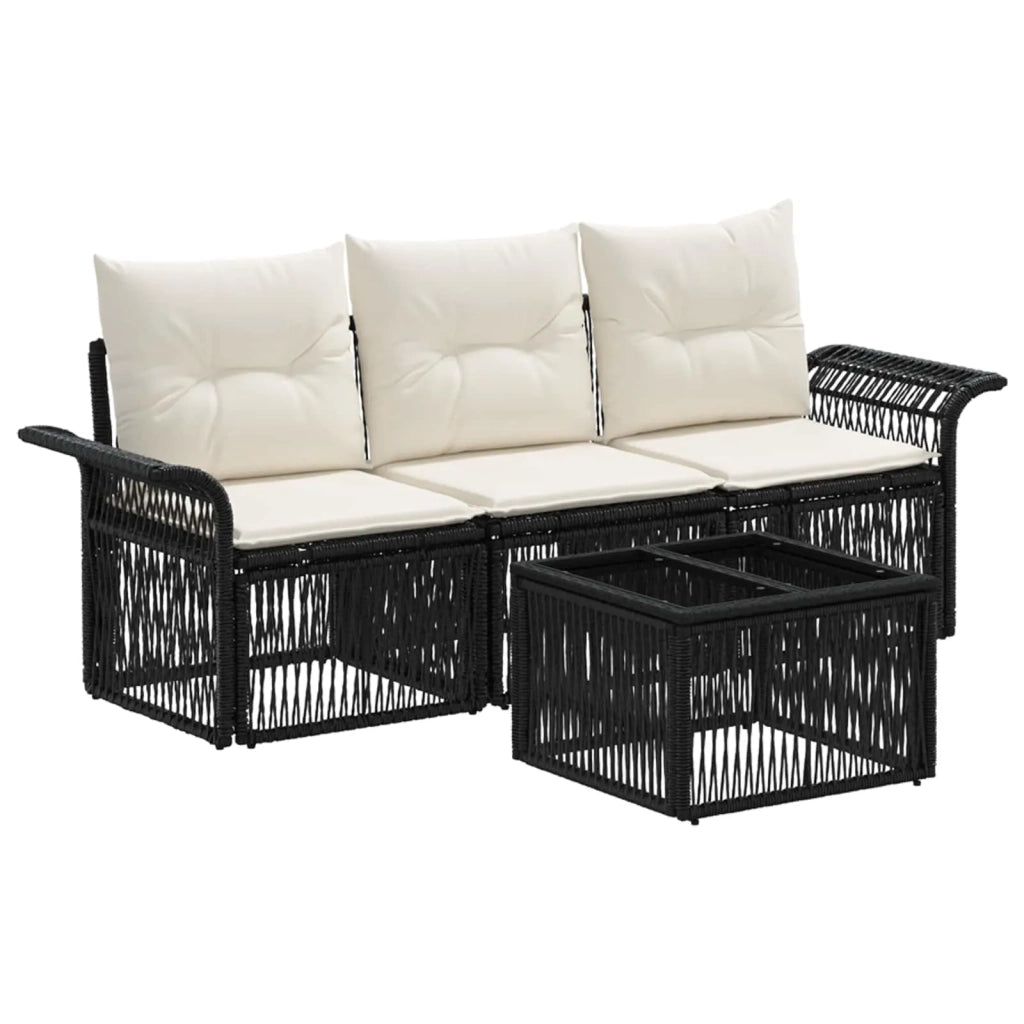 Set Divano da Giardino 4 pz | Set Salotto da Giardino Nero polyrattan