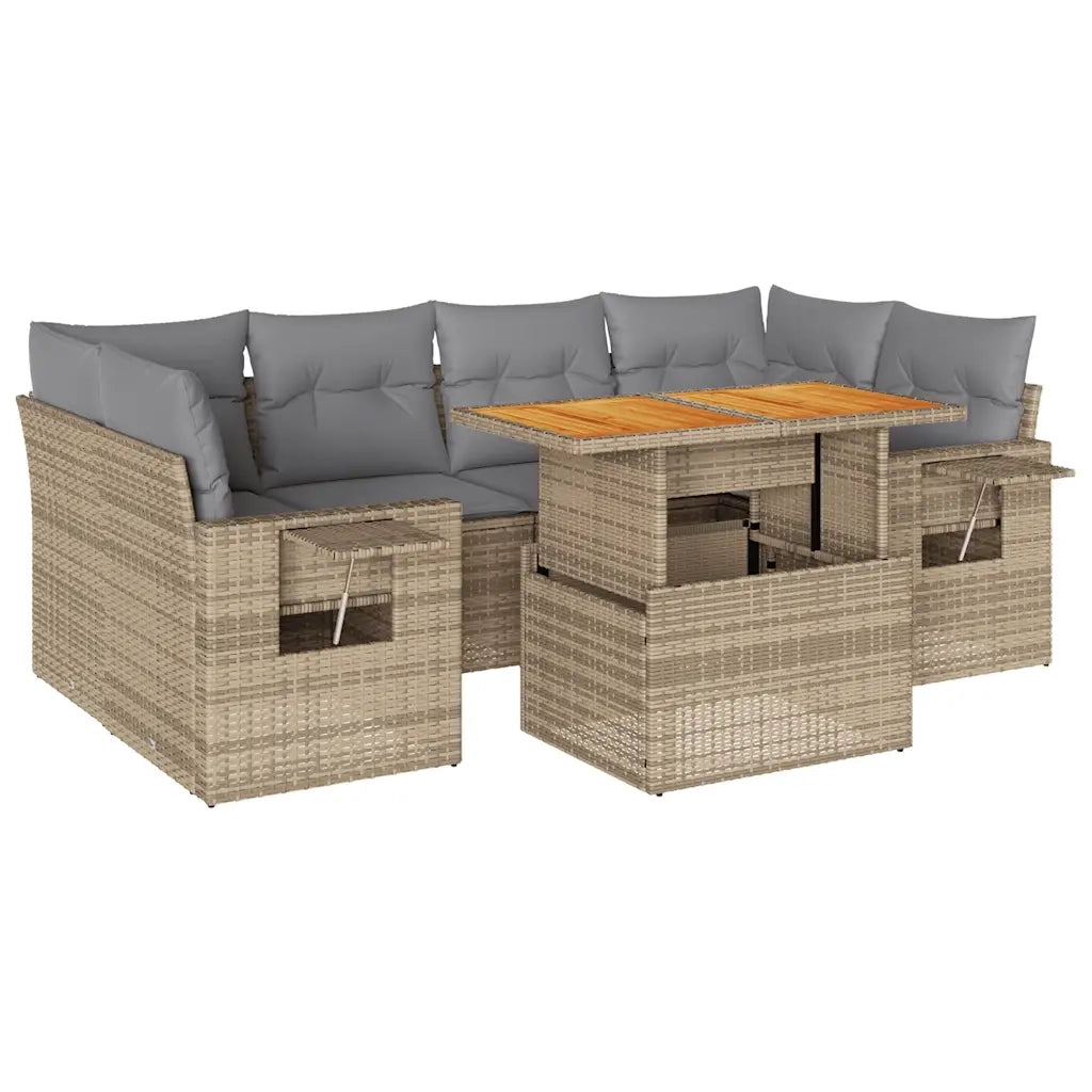 Set Divani da Giardino 7 pz con Cuscini Beige in Polyrattan 3327118