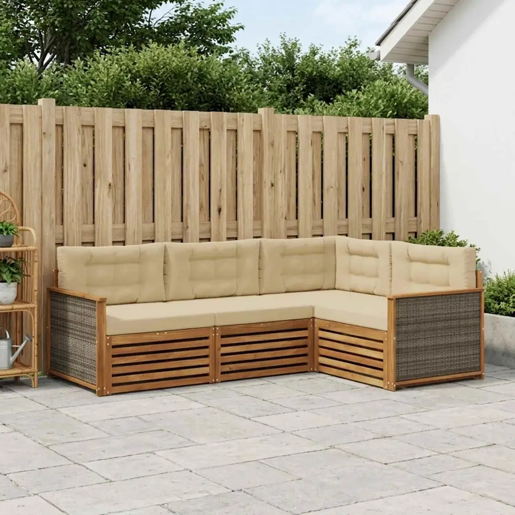 Set di divani da esterno con cuscino 4 pcs Naturale e Beige 3383291