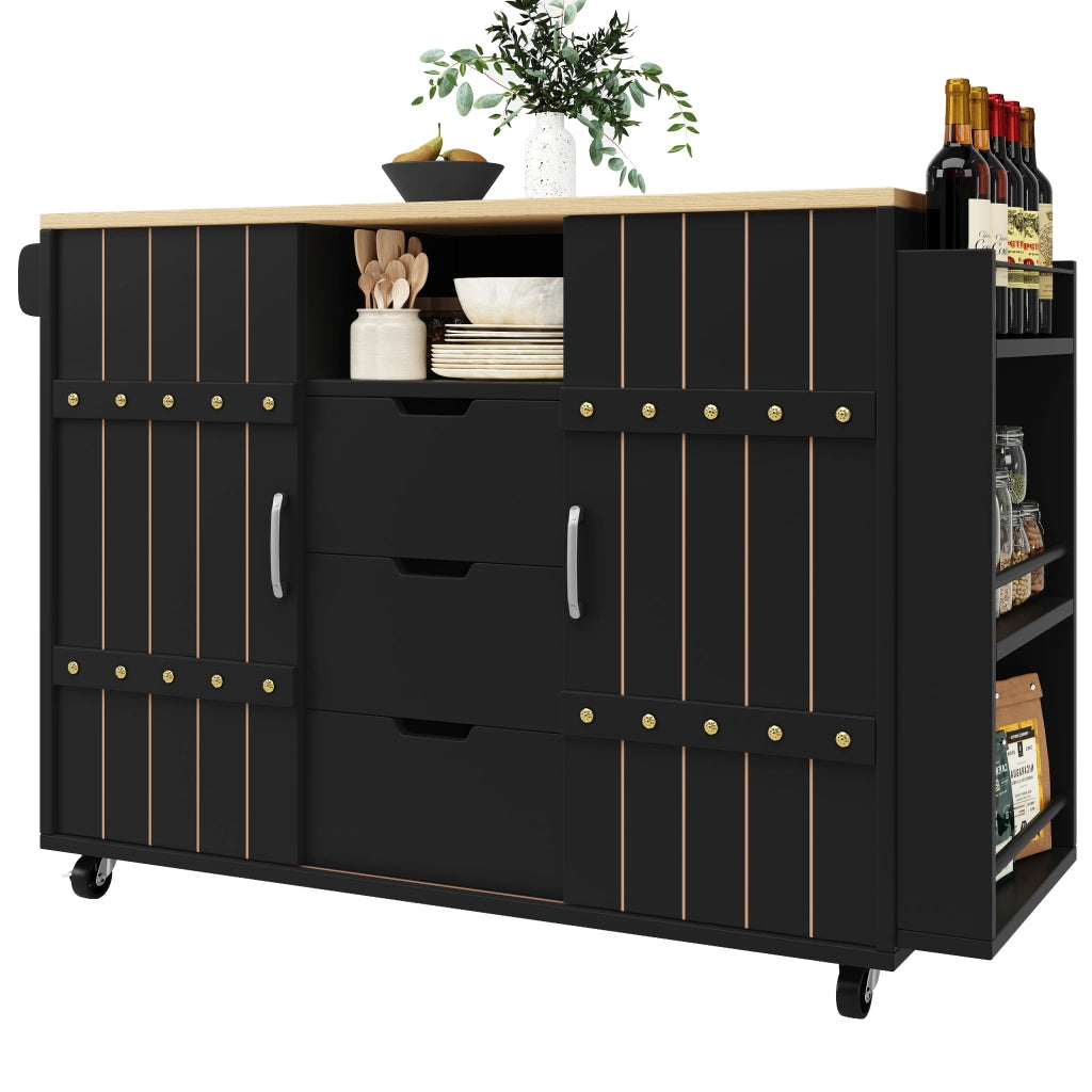 Carrello da Cucina con Cassetti e Ante Scorrevoli ¨C MINIMAL ¨C Nero