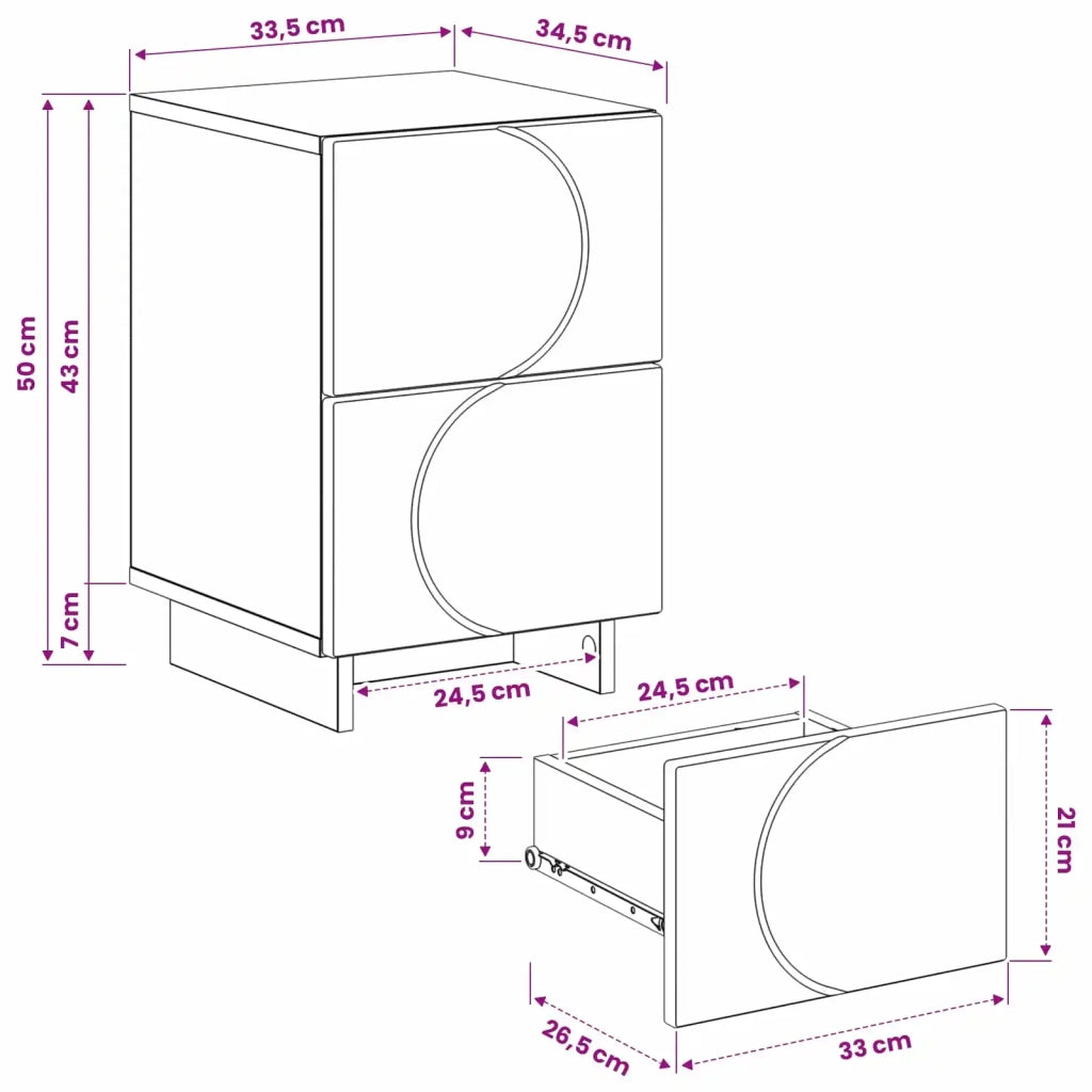 Armadio da Notte 2 pz Rovere Fumo 33,5 x 34,5 x 50 cm 8011398