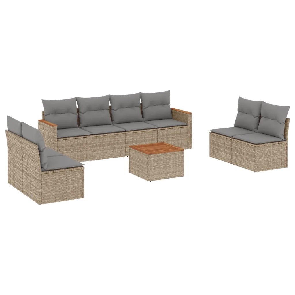 Set Divano da Giardino 9 pz con Cuscini Beige in Polyrattan 3258300