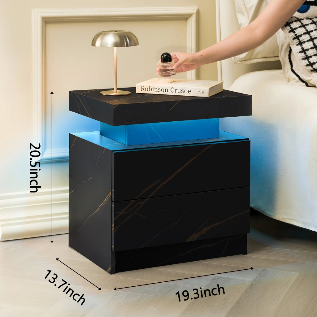 COMODINO LED Set da 2 pezzi Nero/Oro con 2 cassetti