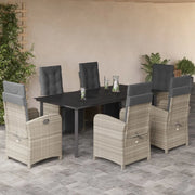 Set da Pranzo da Giardino 7 pz Cuscini Polyrattan Grigio Chiaro
