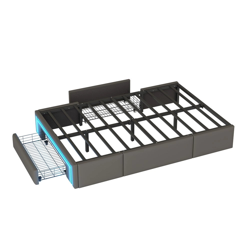 Letto Singolo con Cassetti e LED ¨C MINIMAL ¨C PU Grigio 90x200