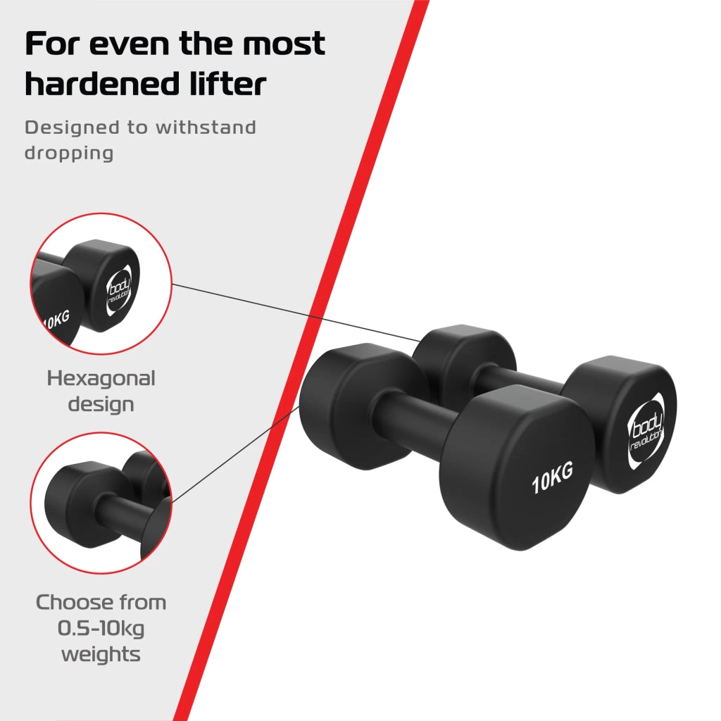 Manubri neoprene 2 x 10 kg, antiscivolo