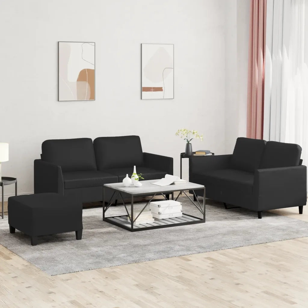 Set di Divani 3 pz con Cuscini Nero in Similpelle 3201755