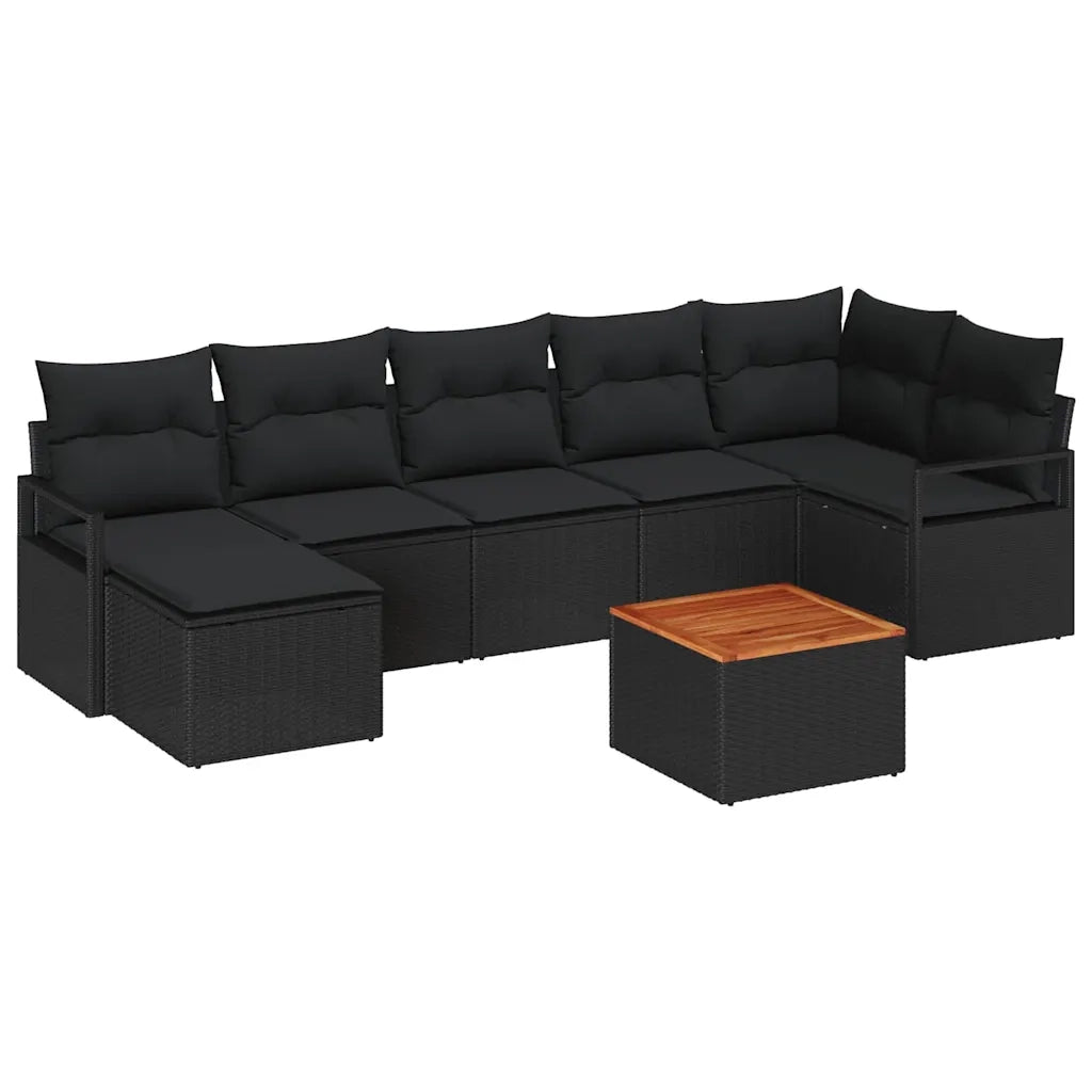 Set Divano da Giardino con archiviazione 8 pcs Nero polyrattan
