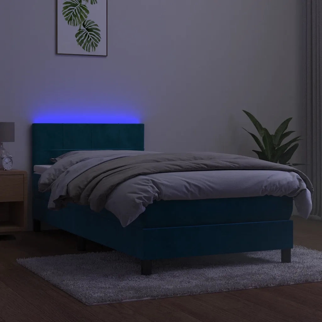 Letto a Molle con Materasso e LED Blu Scuro 80x200cm in Velluto 3134373