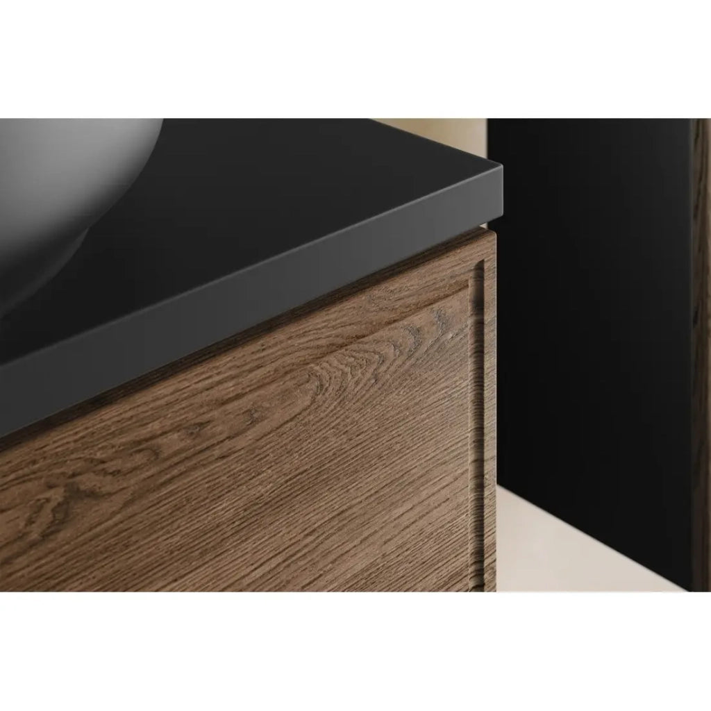Mobile sotto lavabo SAVIA 60 cm marrone e nero – 2 cassetti – sospesi