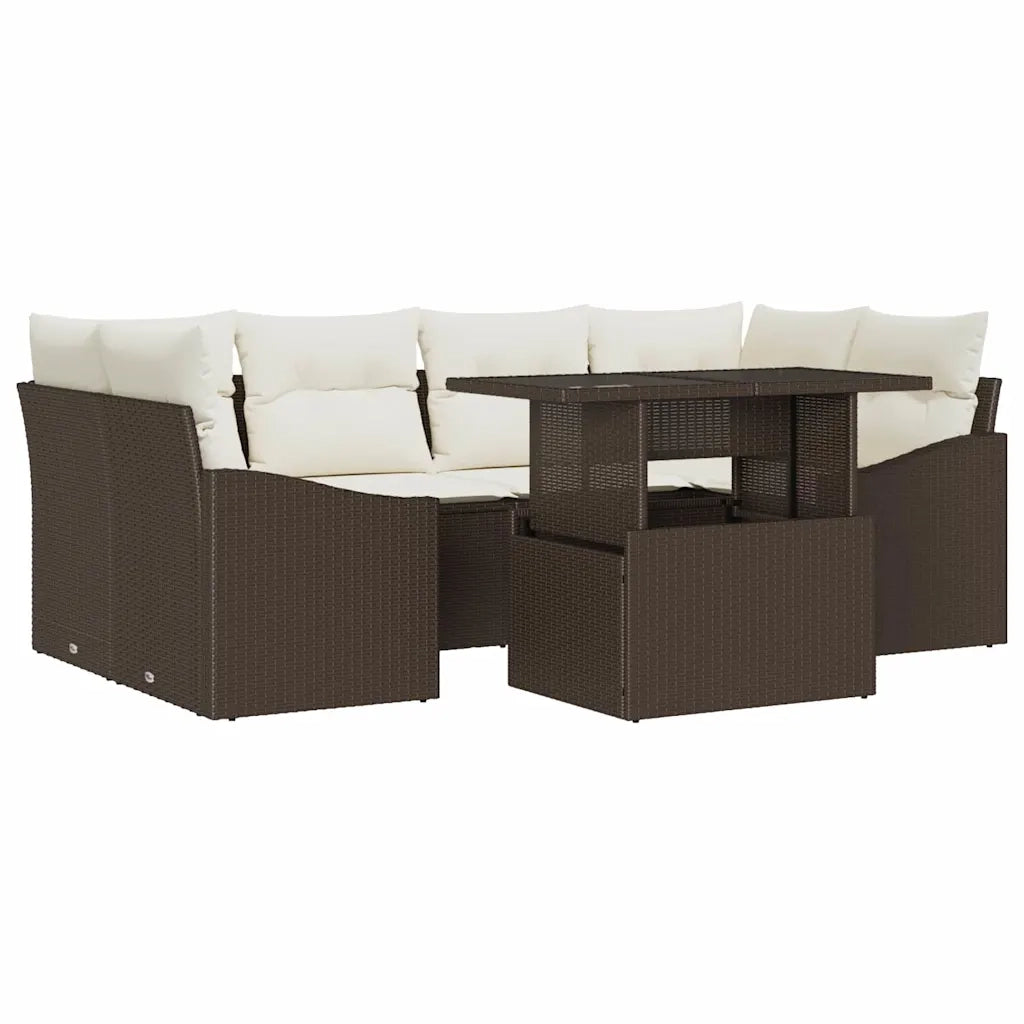 Set Divano da Giardino 7 pcs Marrone e Crema polyrattan 3348934