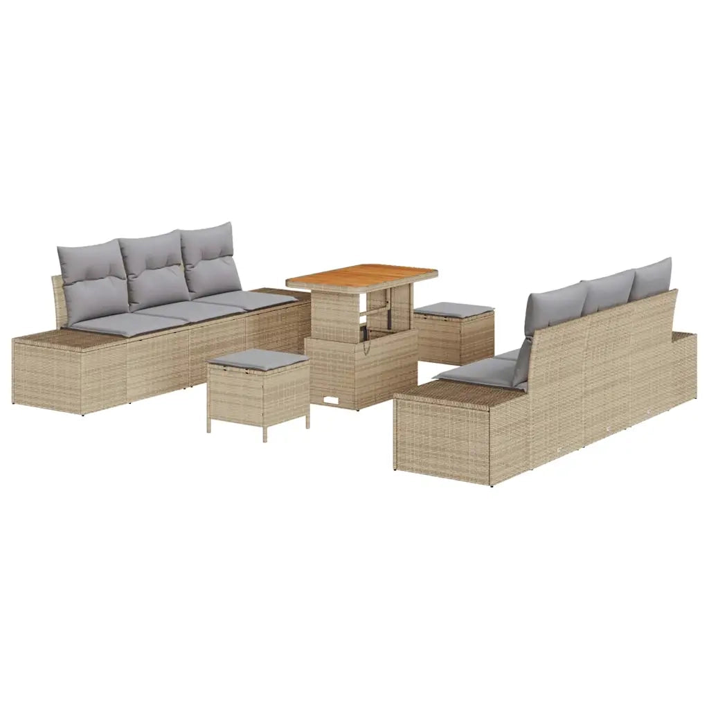 Set Divano da Giardino con cuscino 9 pcs Beige polyrattan 3362742