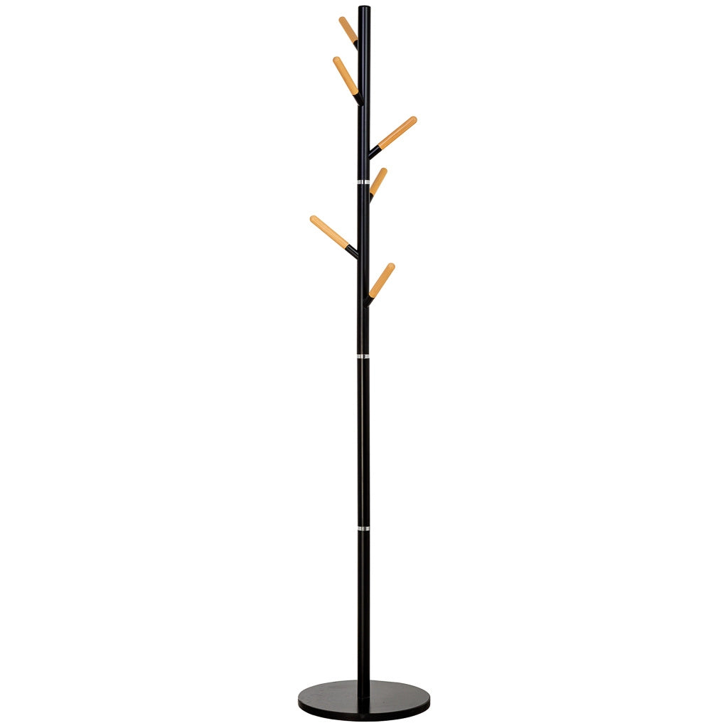 Perchero de metal y madera negro 175h cm