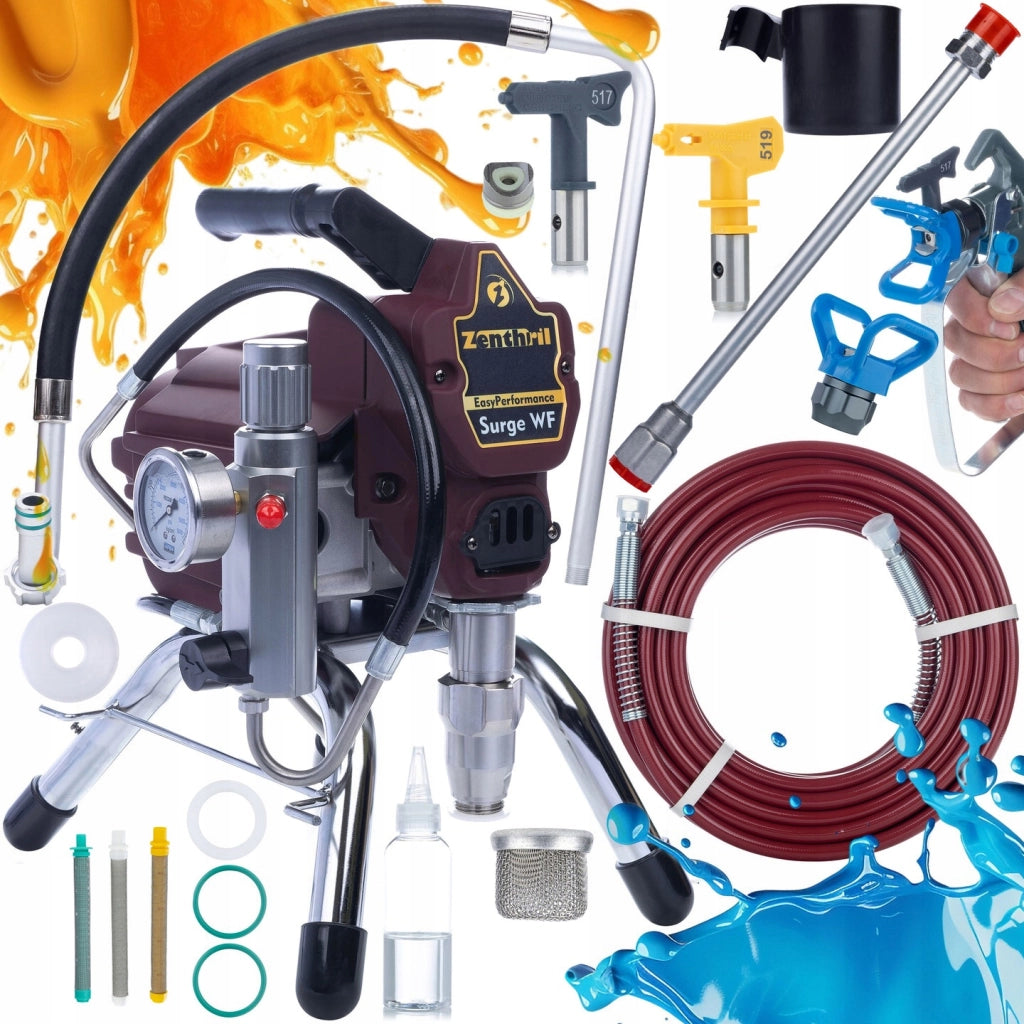 Agitatore di Verniciatura Zenthril Surge WF 1800W 20MPa 0,019" 2L/min – Set Completo con Lancia 50cm e Filtri 30,60