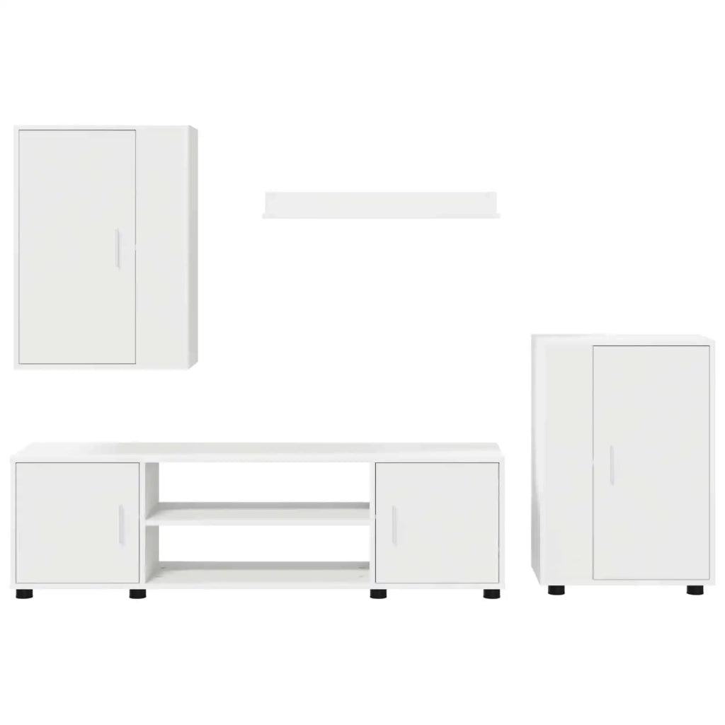 Set mobile TV Montaggio a parete 4 pcs Bianco Legno multistrato 3397896
