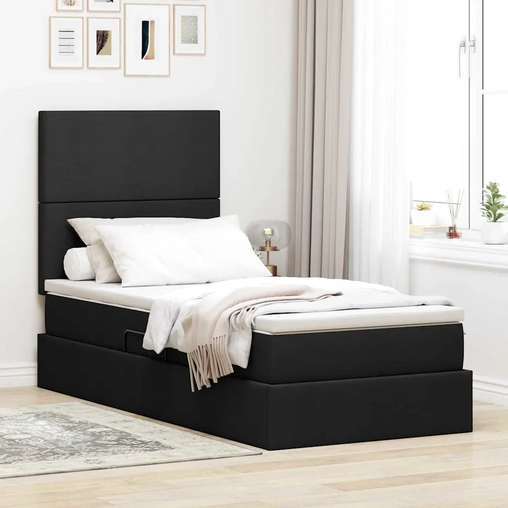 Letto con contenitore e LED con led Nero 90 x 200 cm Poliestere