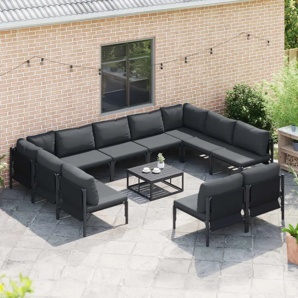 Set Divano da Giardino con cuscino 12 pcs Nero Acciaio