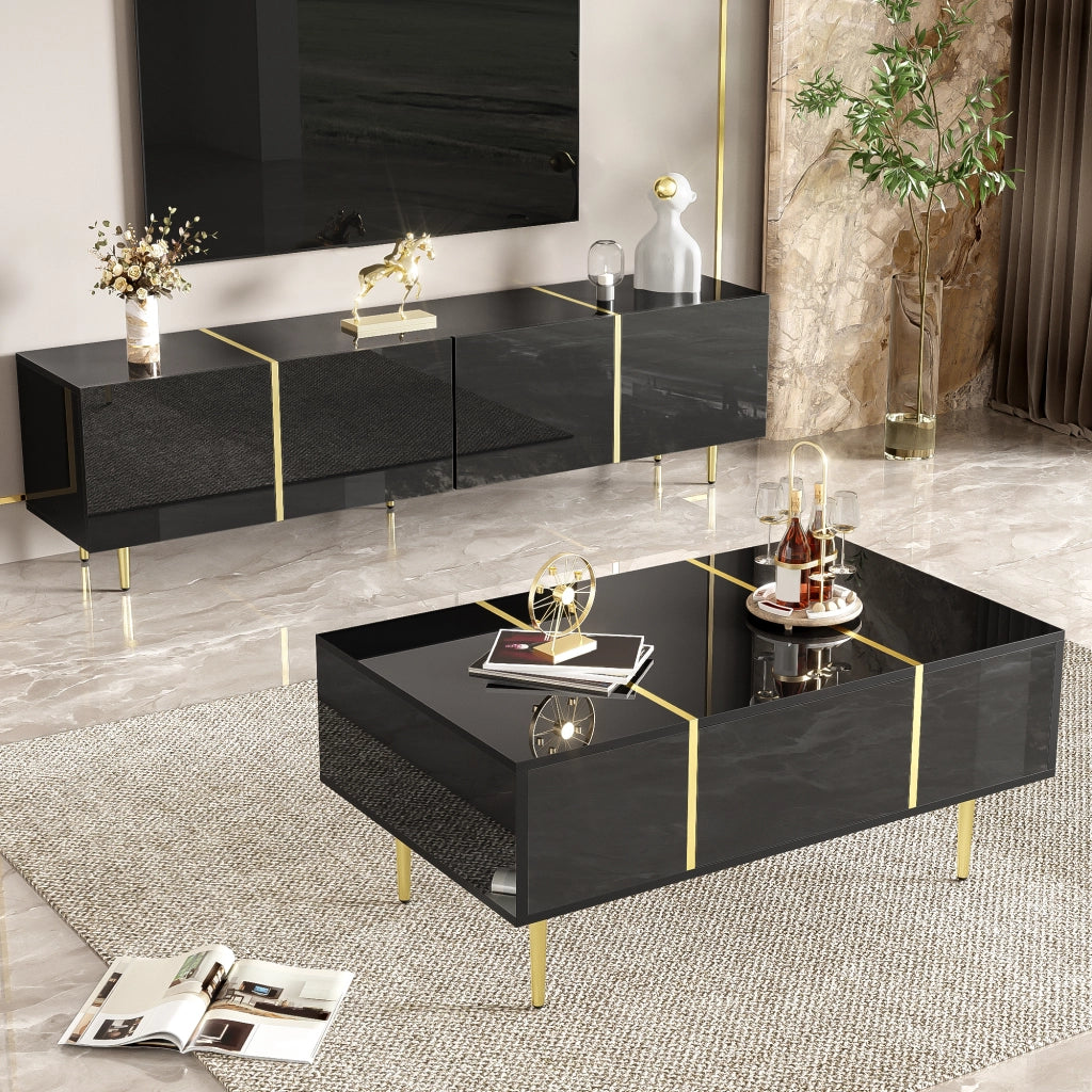 Set TV e tavolino moderno lucido nero - Zephmum