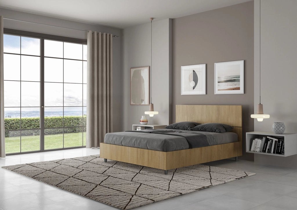 BS COM Letto matrimoniale francese con rete 140x200 testata dritta quercia