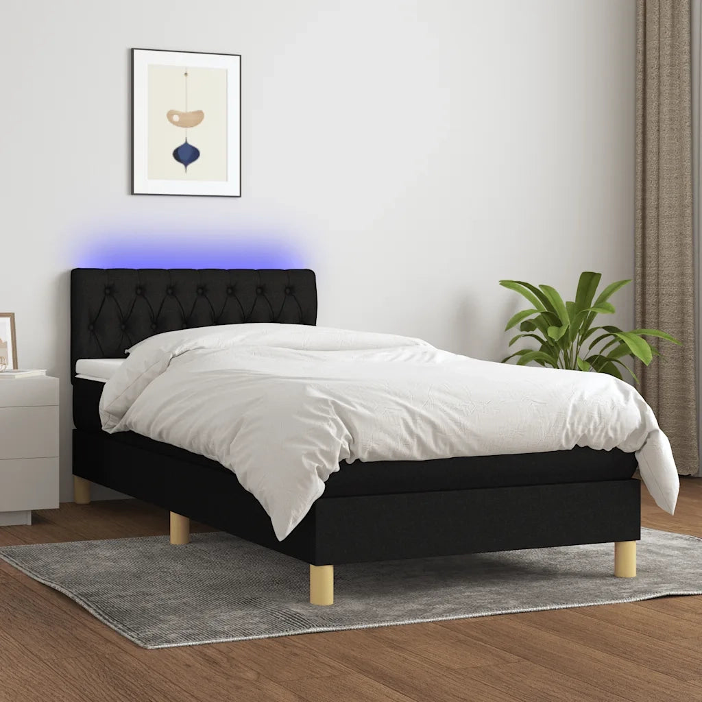 Letto a Molle con Materasso e LED-Struttura Letto con Materasso Nero 90x200 cm in Tessuto 978662
