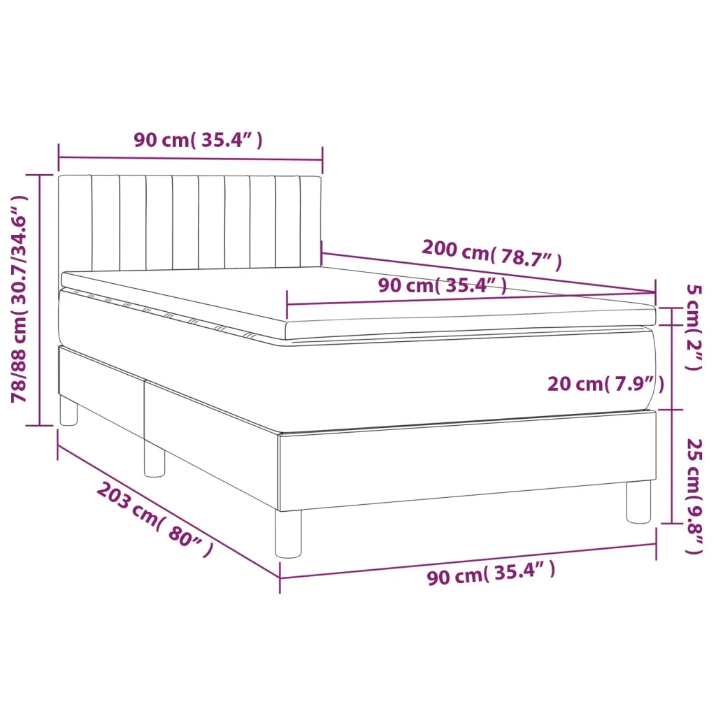 Letto a Molle Materasso e LED-Struttura Letto con Materasso Marrone Scuro 90x200cm in Tessuto 167540