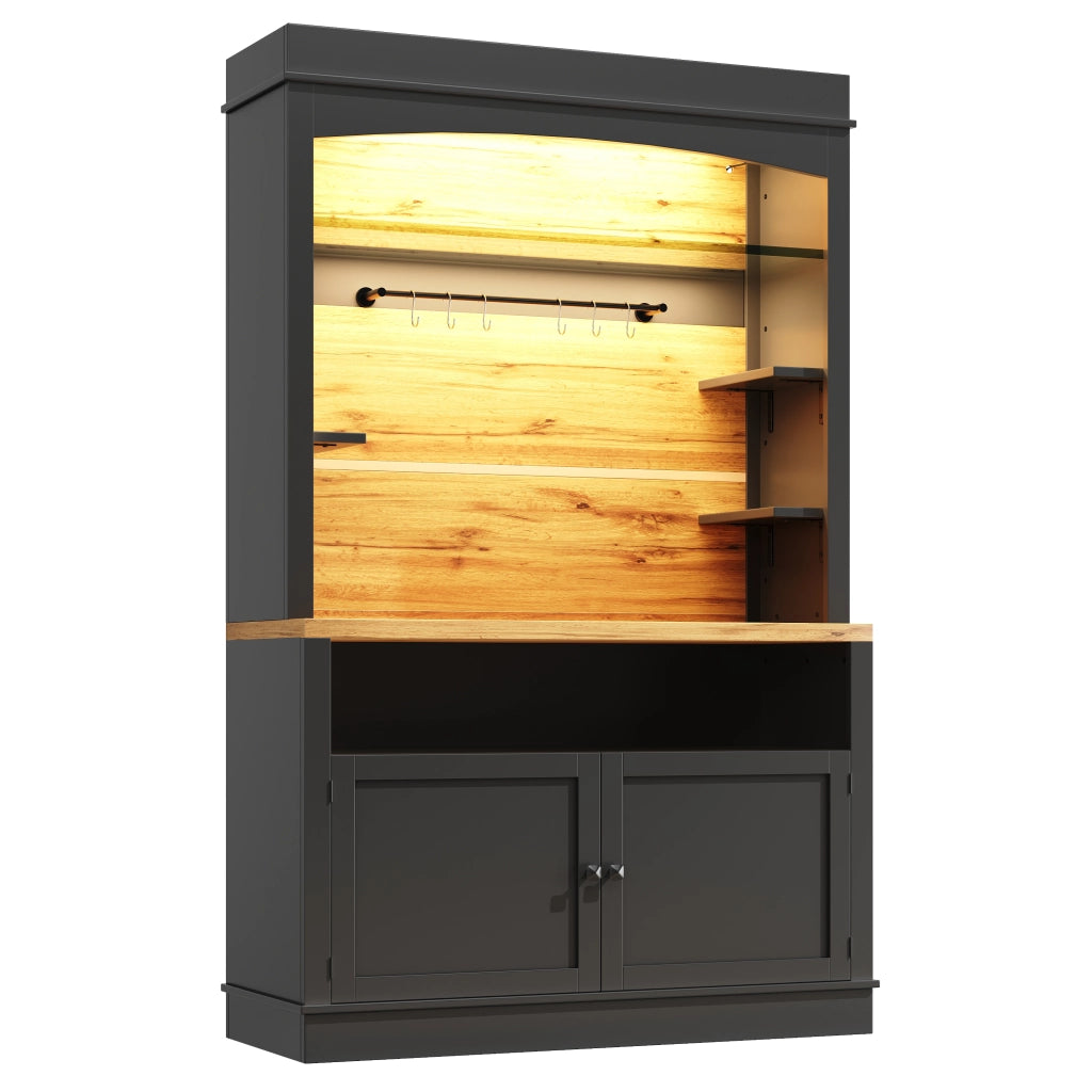 Credenza Alta con Ripiani Aperti e LED ¨C MINIMAL ¨C Nero 107x43x184 cm